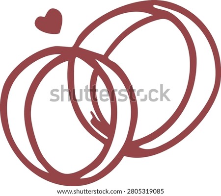Elegant pair of wedding rings illustrated in a simple hand drawn style representing love, commitment, marriage, and lifelong partnership. Perfect for invitations, engagement announcements, and wedding branding.