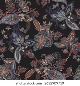 Elegant Paisley Floral Pattern - Dark Background Vintage Style Design