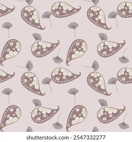 Elegant Paisley Floral Seamless Pattern in Soft Beige and Taupe with Subtle Floral Accents