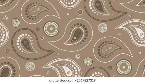 Elegant paisley pattern in muted browns and greens.  Perfect for textile design, wallpaper, or website backgrounds.  Subtle and sophisticated, this design adds a touch of understated luxury.