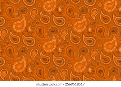 Elegant paisley pattern in warm orange hues.  Intricate details and a seamless design ideal for textile prints, wallpapers, or website backgrounds.