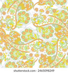 Elegant Paisley Seamless Vector Pattern. Indian floral motifs for fabric designs