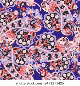 Elegant Paisley Seamless Vector Pattern. Indian floral motifs for fabric designs