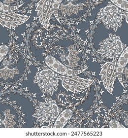 Elegant Paisley Seamless Vector Pattern. Indian floral motifs for fabric designs