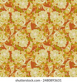 Elegant Paisley Seamless Vector Pattern. Indian floral motifs for fabric designs