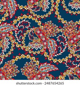 Elegant Paisley Seamless Vector Pattern. Indian floral motifs for fabric designs