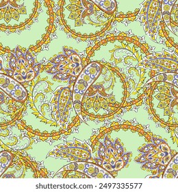 Elegant Paisley Seamless Vector Pattern. Indian floral motifs for fabric designs