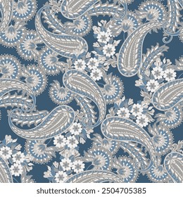 Elegant Paisley Seamless Vector Pattern. Indian floral motifs for fabric designs