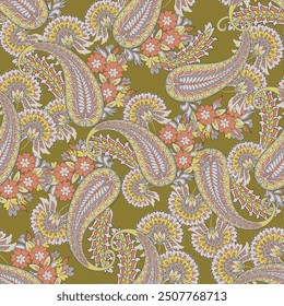 Elegant Paisley Seamless Vector Pattern. Indian floral motifs for fabric designs