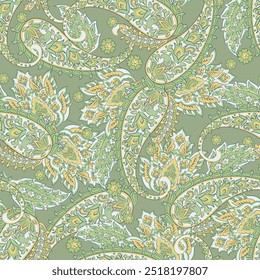 Elegant Paisley Seamless Vector Pattern. Indian floral motifs for fabric designs