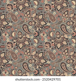 Elegant Paisley Seamless Vector Pattern. Indian floral motifs for fabric designs