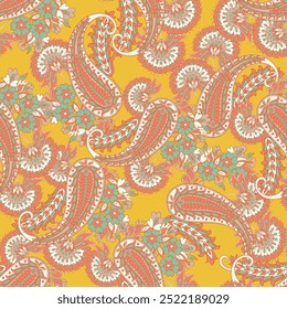 Elegant Paisley Seamless Vector Pattern. Indian floral motifs for fabric designs