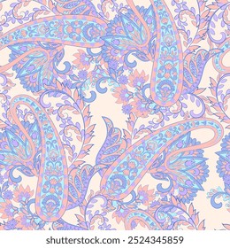 Elegant Paisley Seamless Vector Pattern. Indian floral motifs for fabric designs