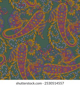 Elegantes nahtloses Paisley-Vektormuster. Indische Blumenmotive für Stoffdesigns