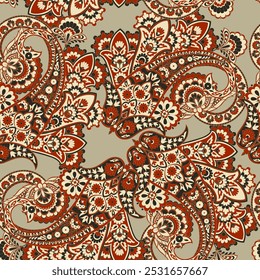 Elegant Paisley Seamless Vector Pattern. Indian floral motifs for fabric designs