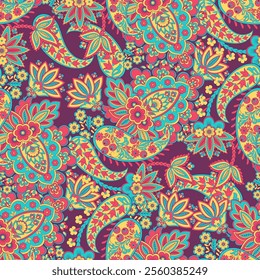 Elegant Paisley Seamless Vector Pattern. Indian floral motifs for fabric designs