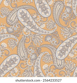 Elegant Paisley Seamless Vector Pattern. Indian floral motifs for fabric designs