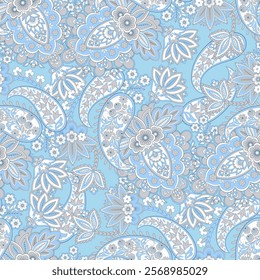 Elegant Paisley Seamless Vector Pattern. Indian floral motifs for fabric designs