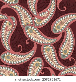 Elegant Paisley Seamless Vector Pattern. Indian floral motifs for fabric designs