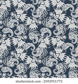 Elegant Paisley Seamless Vector Pattern. Indian floral motifs for fabric designs