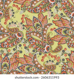 Elegant Paisley Seamless Vector Pattern. Indian floral motifs for fabric designs