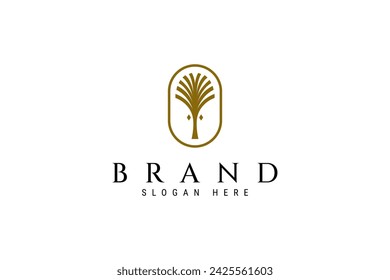 Elegant Palm icon flat vector logo design in gold color oval frame