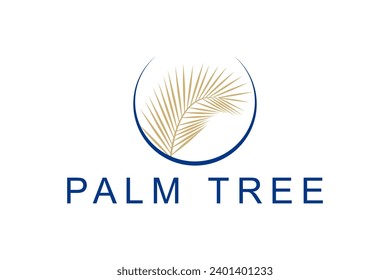 Elegant palm leaf or coconut logo, golden color luxury shape, beauty wellness nature care.