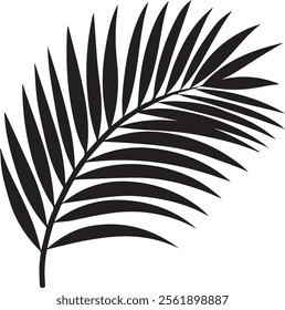 Elegant palm leaf silhouette with sleek, natural lines. Perfect for tropical, minimalist, or nature-inspired themes, adding a calming, exotic touch to any project or decor.