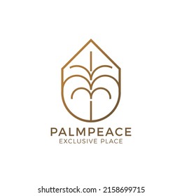 Elegante ilustración del perfil del logo de la palmera. Árbol de palma simple y minimalista con diseño de logotipo de líneas doradas