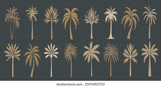 Elegant palm tree vector silhouettes, isolated vector set