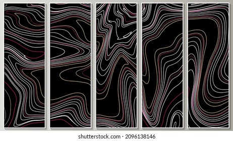 An elegant panel with thin wavy lines on a black background. A beautiful panel for interior decoration, corporate designs, blogs, postcards, posters and your other projects. Vector. 