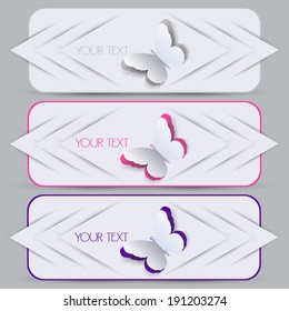 Elegant paper bookmarks with butterfly. Vector  illustration 