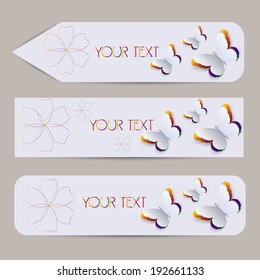 Elegant paper bookmarks with butterfly. Vector  illustration 
