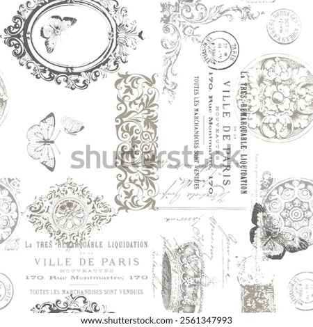 Elegant Parisian Vintage Style Pattern with Butterflies and Ornate Frames