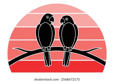 Elegant Parrot Couple on Branch Minimal Vector Illustration