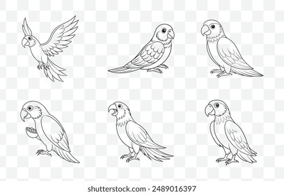 Elegant Parrot Line Art Vector Set for Detailed and Artistic Illustrations