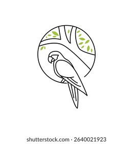 Elegant Parrot Outline Vector Illustration