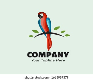 elegant parrot perch on branch logo design inspiration