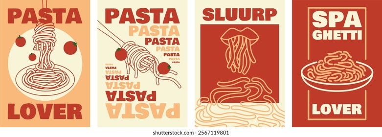 Elegant Pasta and Spaghetti Poster Designs with Minimalist Illustrations and Modern Typography.