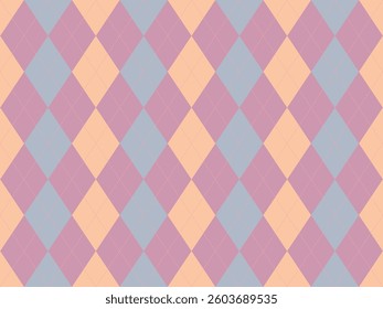 Elegant pastel argyle pattern. Soft, muted tones create a sophisticated and calming aesthetic. Perfect for backgrounds, textiles, or branding.  Evokes feelings of serenity and timeless style.
