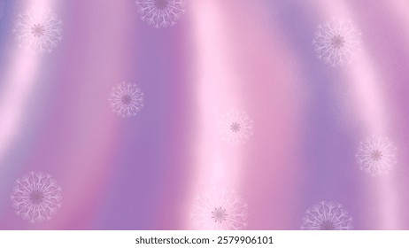 Elegant pastel background with soft pink and purple gradients, featuring delicate dandelion patterns, creating a dreamy, ethereal, and calming atmosphere perfect for romantic or decorative designs.