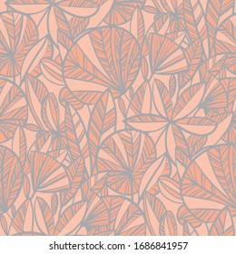 Elegant pastel color modern jungle leaves seamless pattern for background, fabric, textile, wrap, surface, web and print design. Rosy and gray foliage tile motif. 
