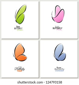 Elegant pastel colored butterfly. Collection of four design elements. Vector illustration.