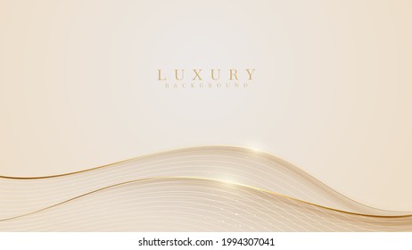 Elegant pastel light brown abstract background combined with golden line curve elements. modern luxury design template vector illustration.