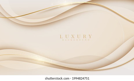 Elegant pastel light brown abstract background combined with golden line curve elements. modern luxury design template vector illustration.