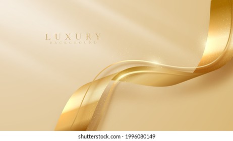 Elegant pastel light brown abstract background combined with golden line curve elements. modern luxury design template vector illustration.