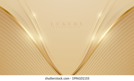 Elegant pastel light brown abstract background combined with golden line curve elements. modern luxury design template vector illustration.