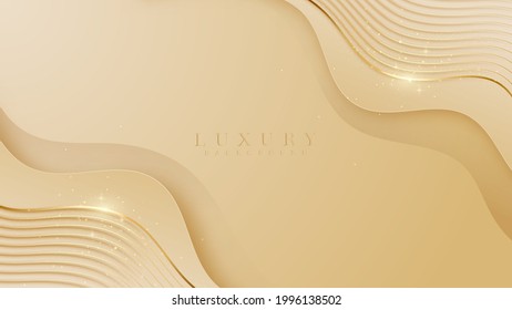 Elegant pastel light brown abstract background combined with golden line curve elements. modern luxury design template vector illustration.