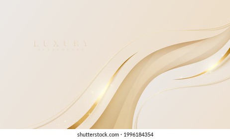 Elegante fondo abstracto de color marrón claro pastel combinado con elementos de curva de línea dorada. moderna ilustración vectorial de diseño de lujo.