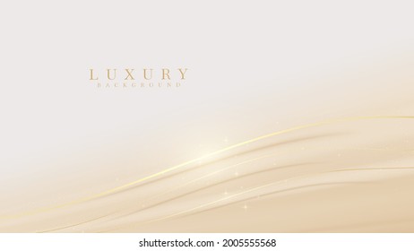 Elegant pastel light brown abstract background combined with golden line curve elements. modern luxury design template vector illustration.